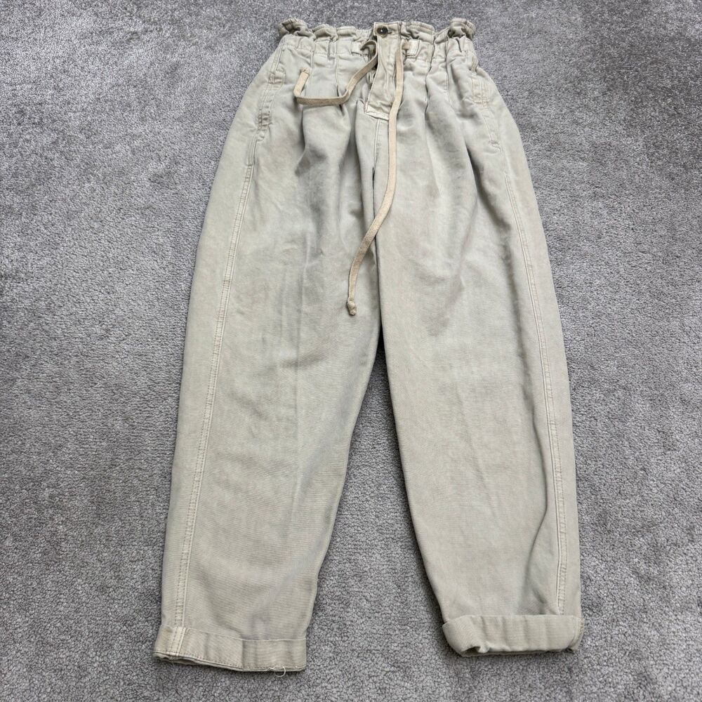 Free People Margate Tapered Leg Button Fly Paperbag Pants Trouser Womens XS Gray